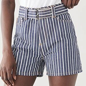GANNI BELTED STRIPED DENIM SHORTS IN BLUE Size 25 Like new
